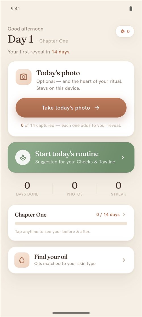 Remi app home screen — take today's gua sha photo and start your routine